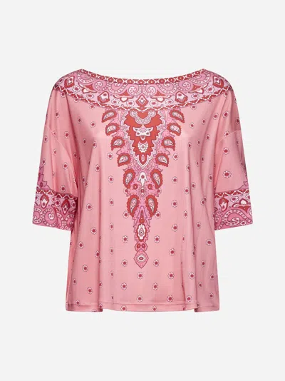 Etro Women Pink Paisley Print Stretch Jersey Top In Pink