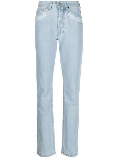 032c Double Shift Ripped-patch Straight-leg Jeans In Clear Blue
