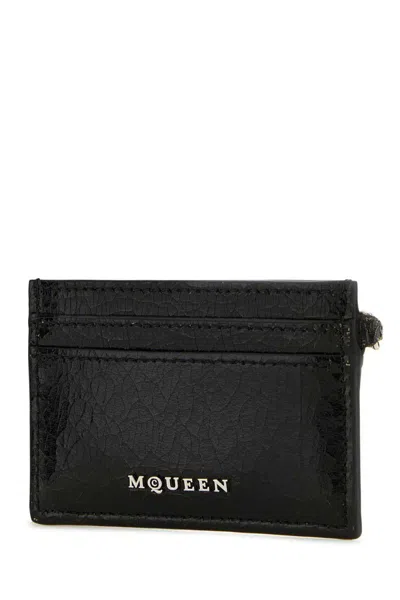 Alexander Mcqueen Leather Wallet With Compact Design And Chain Detail In Black
