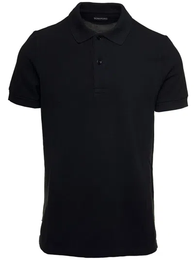 Tom Ford Black Short-sleeves Polo In Cotton Piquet Jersey Man In Black