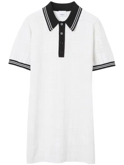 Burberry Check Stripe-trim Polo Dress In White