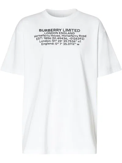 Burberry White Text Print T-shirt In White