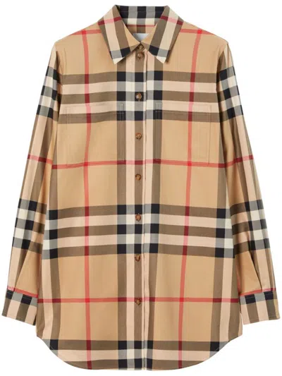 Burberry Check Cotton Shirt In Archive Beige Ip Chk