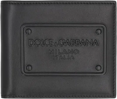Dolce & Gabbana Small Zip-around Wallet In Calfskin With Raised Logo In Black