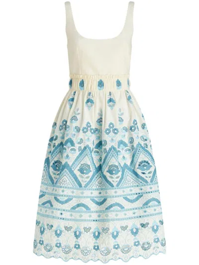 Etro Chic Blue And White Cotton Blend Dress With Front Tie And Cut-out Details In White