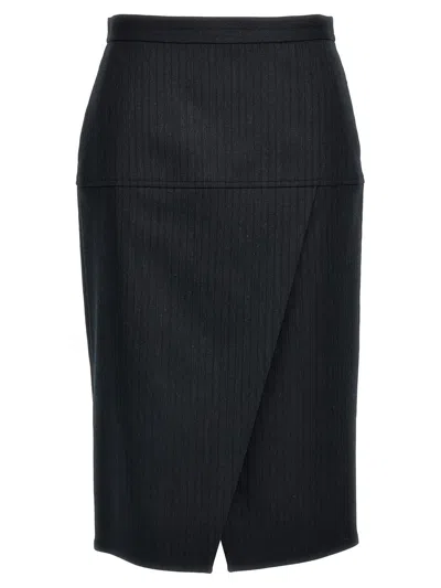 Shop Fendi Pinstriped Wool Skirt In Gray
