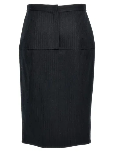 Shop Fendi Pinstriped Wool Skirt In Gray