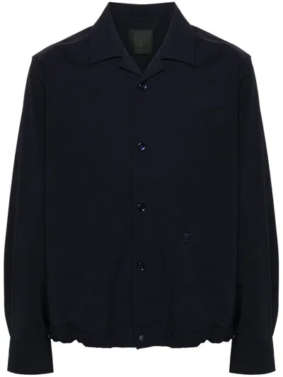 Givenchy Camp Collar Wool Blend Shirt In Blue