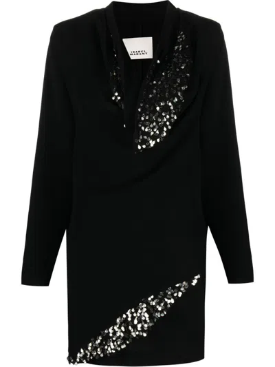 Isabel Marant Lazeli Draped Sequin-embellished Crepe Mini Dress In Black