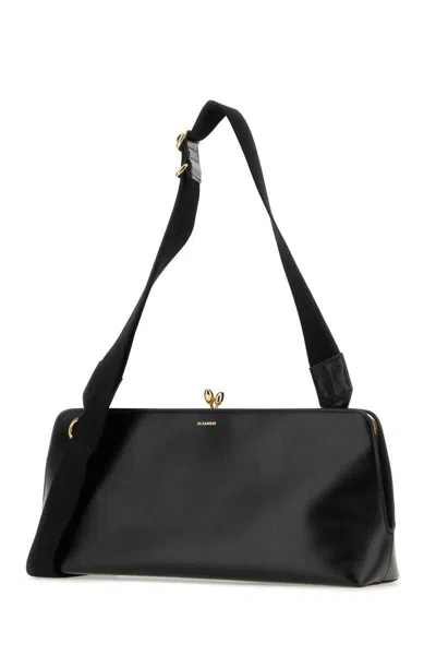 Jil Sander Leather Crossbody Bag With Fabric Strap In Black