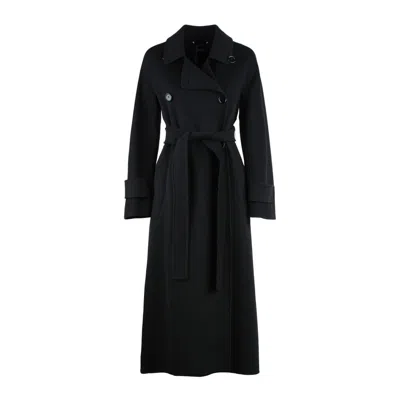 Max Mara Black Virgin Wool Trench Coat In Black
