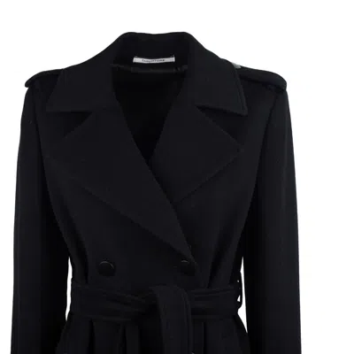Max Mara Black Virgin Wool Trench Coat In Black