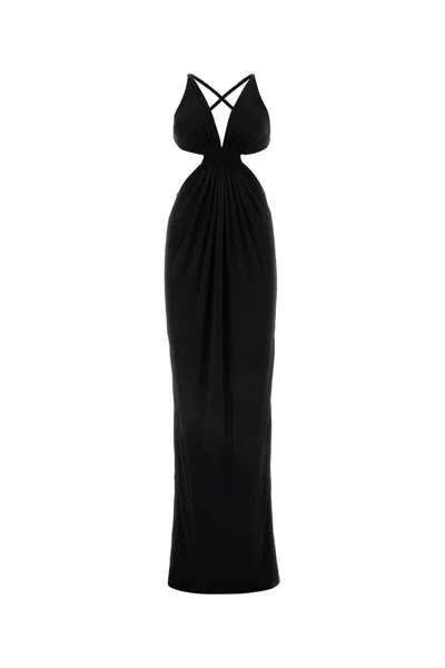 Saint Laurent Abito Lungo In Crepe Nero Donna In Black