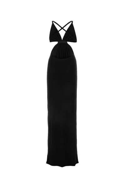 Saint Laurent Abito Lungo In Crepe Nero Donna In Black