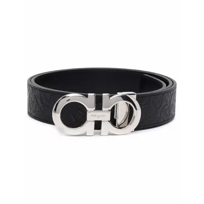 Ferragamo Reversible Belt With Polished Gancini Buckle In Black