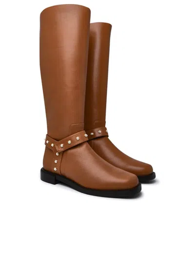 Stuart Weitzman Leather Pearl Moto Boots In Brown