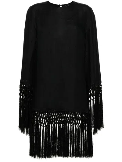 Taller Marmo Claudia Fringed Mini Dress In Black