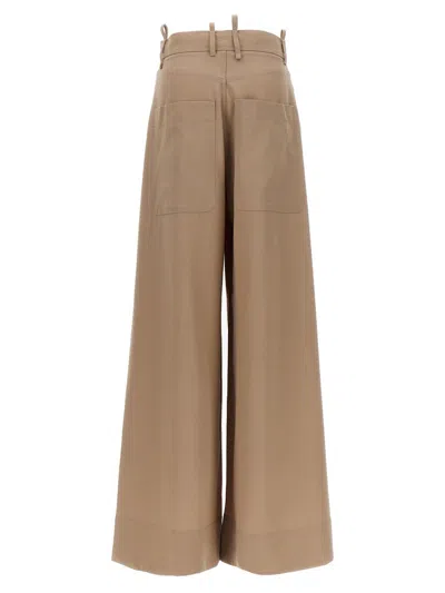 Attico Gabardine Pence Zip Up Wide Pants In Beige