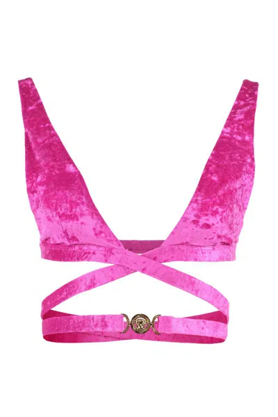 Shop Versace Triangle Bikini Top In Purple