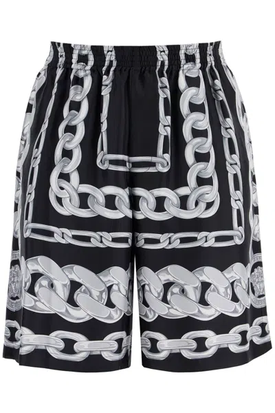 Versace Men Medusa Chains Silk Shorts In Black