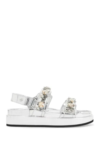 Tory Burch Kira Sports Sandals With Crystals In Silver