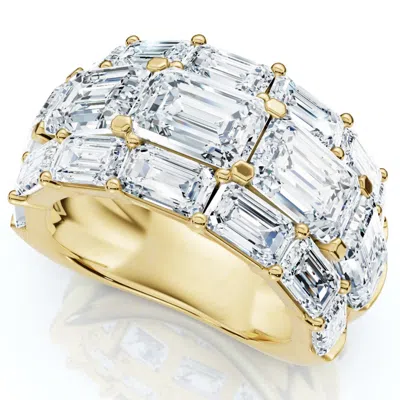 Pompeii3 9.70ct Emerald Cut Diamond 3-row Fashion Wide Ring Gold Lab Grown In Silver