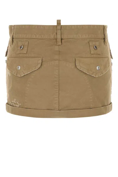 Dsquared2 Beige Short Skirt With Distressed Effect In Green