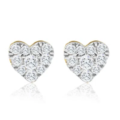 Pompeii3 1/2ct Heart Shape Diamond Studs Yellow Gold Lab Grown 7mm Women's Earrings In Multi