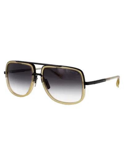 Dita Mach Six Dts121 01 Yellow Gold And Black Rhodium In Matte Black - Vintage Clear W/grey To Clear Gradient