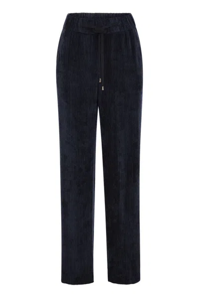 Peserico Carrot Trousers With Velvet Lace In Navy