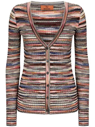 Shop Missoni V-necked Striped Cardigan In Powder