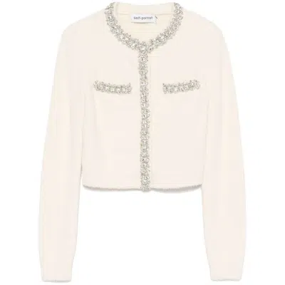 Self-portrait Crystal-embellished Knitted Cardigan In Multicolor
