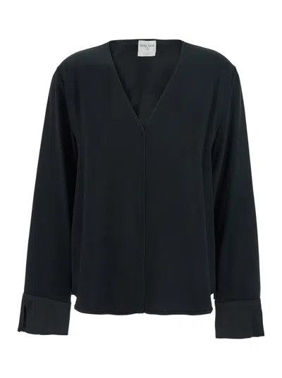Forte Forte Black V-neck Sweater In Acetate Blend In Black