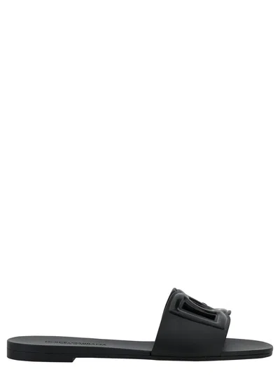 Dolce & Gabbana Black Flats With Cut-out Band And Dg Logo In Soft Rubber Woman In Black