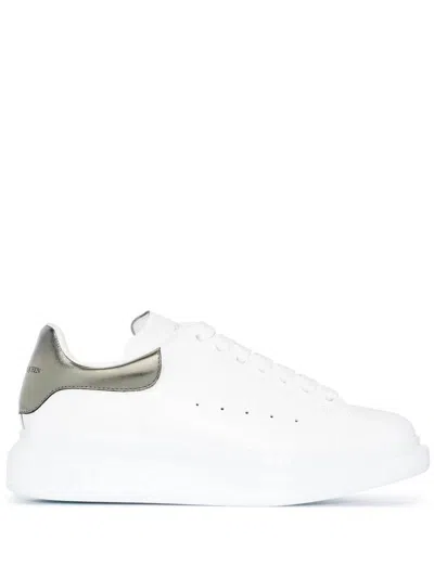 Alexander Mcqueen White Oversize Sneakers With Snake Print On The Heel In Leather Woman In White/blk Pearl 163