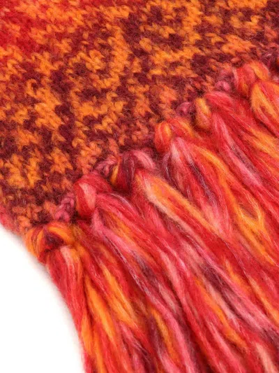Kangra Cashmere Printed Effect Fringed Scarf In Red