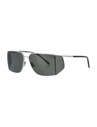 Saint Laurent Adjustable Metal Frame Sunglasses With Dark Lenses In Grey