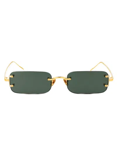 Linda Farrow Rectangular Sunglasses In Yellowgold/whitegold/green