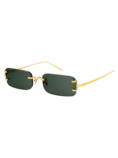 Linda Farrow Rectangular Sunglasses In Yellowgold/whitegold/green