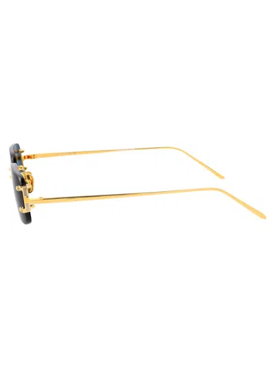 Linda Farrow Rectangular Sunglasses In Yellowgold/whitegold/green