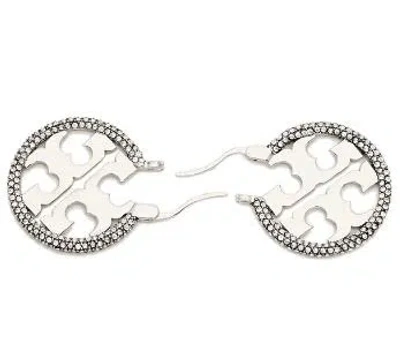 Tory Burch Silver Crystal Embellished Earrings In Tory Silver/crystal