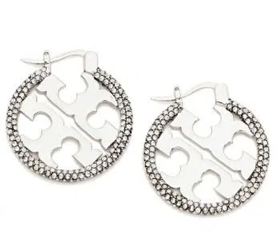 Tory Burch Silver Crystal Embellished Earrings In Tory Silver/crystal