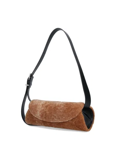 Jil Sander Fur Strap Buckle Shoulder Bag In Brown