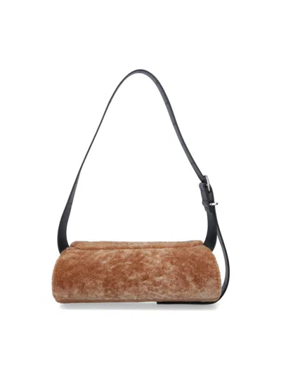 Jil Sander Fur Strap Buckle Shoulder Bag In Brown
