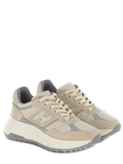Hogan Leather Sneakers With Chunky Rubber Sole In Beige
