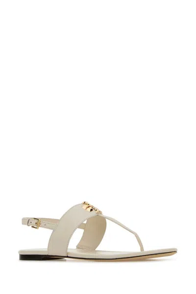 Tory Burch Leather Thong Sandals Gold-tone Hardware In White