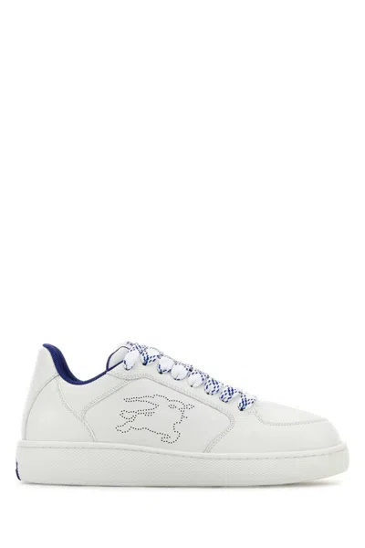 Burberry White Calf Leather Sneakers With Textured Tpu Sole In White