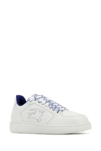 Burberry White Calf Leather Sneakers With Textured Tpu Sole In White