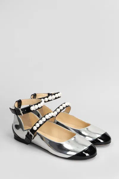 Mach&mach Leather Bicolor Ballets In Silver