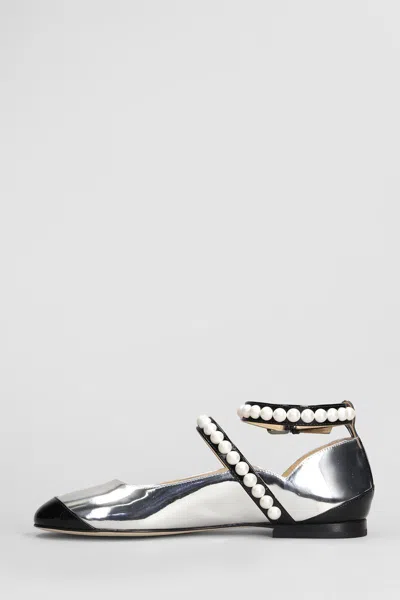 Mach&mach Leather Bicolor Ballets In Silver